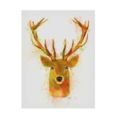 Fab Funky 'Deer Head 1 Rainbow Splash Red And Gold' Canvas Art,35x47